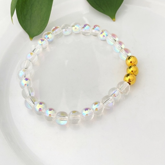 Beaded Transparent Stretch Glass Bracelet - Picture 4 of 5